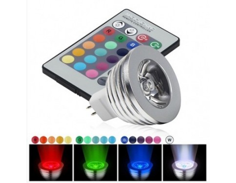 RGB - 3 Watt 12v MR16 Multicolour LED Bulb with Remote 35W Equivalent